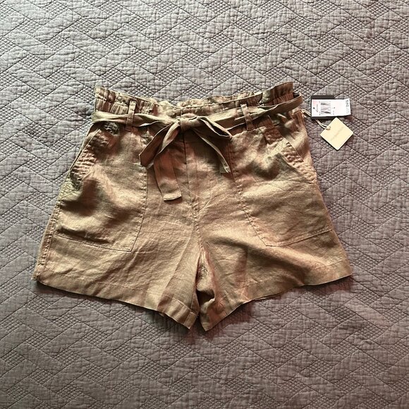 Women’s Magaschoni Olive Green 100% Linen Shorts - Picture 1 of 4